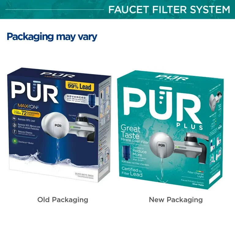 PUR PLUS Faucet Mount Water Filtration System, PFM300V, Silver Matte