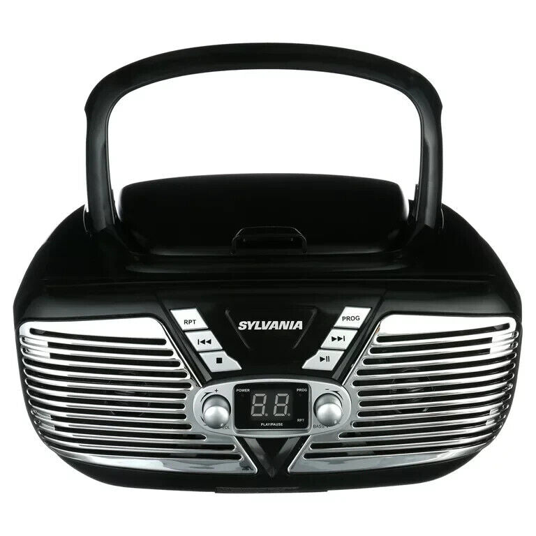 Sylvania Portable CD Boombox AM/FM Radio Retro Style, Aux Jack (SRCD211)