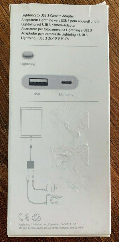 Apple Lightning to USB 3 Camera Adapter | Genuine OEM | A1619 MK0W2AM/A USB3