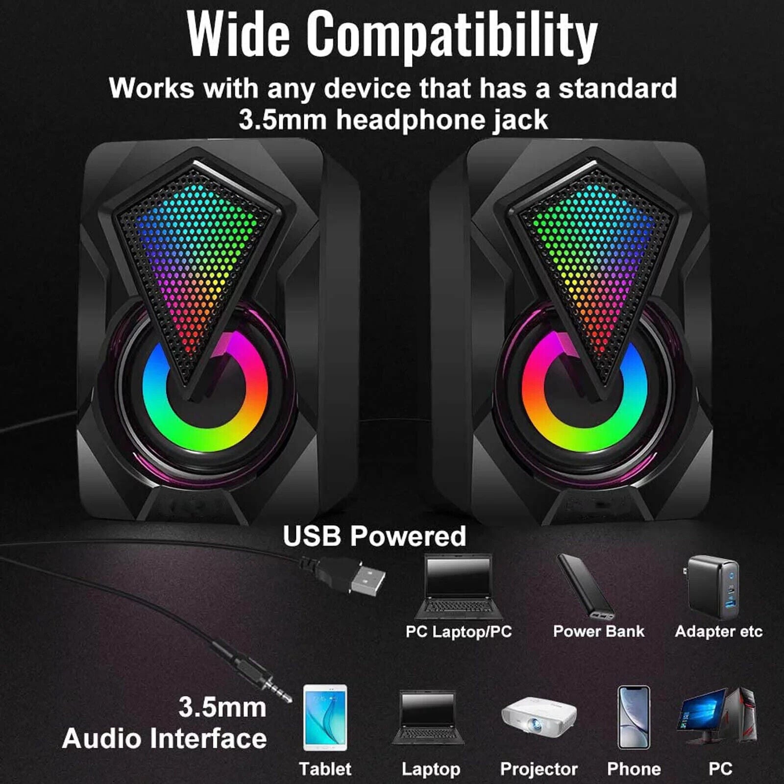 X2 Active Desktop Speakers 2.0 USB Mini RGB 3.5mm 130cm