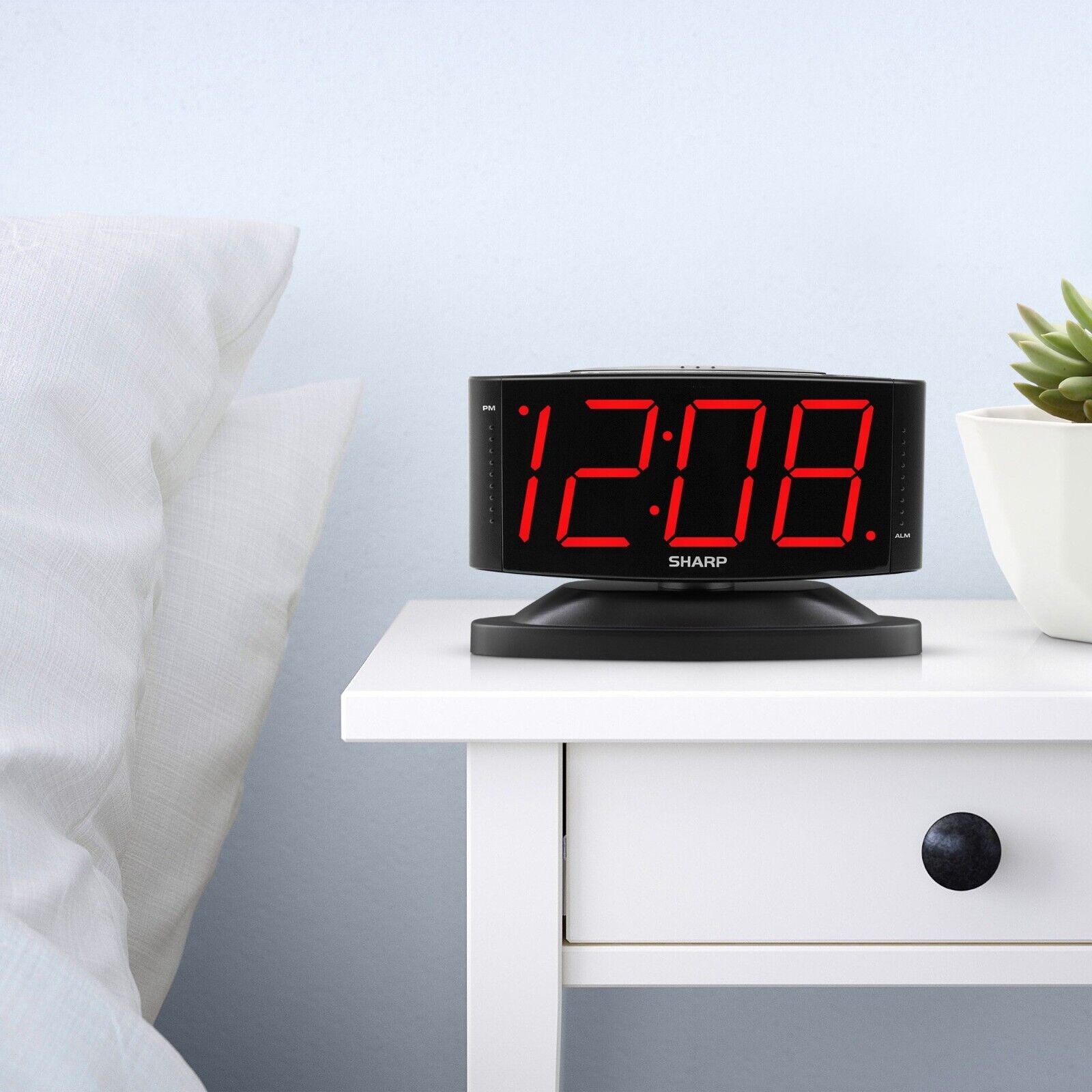 Sharp Digital Alarm Clock w/ Jumbo Display & Swivel Case, Black