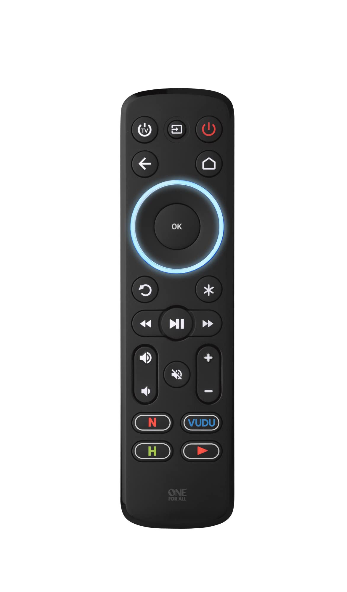 One For All Streaming Remote – Universal Remote, up to 3 Devices, Backlit, Black