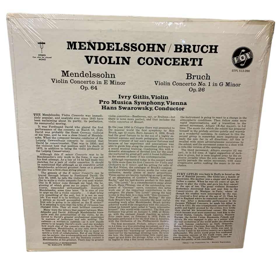 BRAND NEW SEALED- Mendelssohn/Bruch Violin Concerto STPL 513.090 LP Vinyl Record