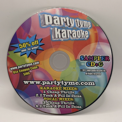 Party Tyme Karaoke Sampler CD+G | Cheap Thrills | I Took A Pill In Ibiza