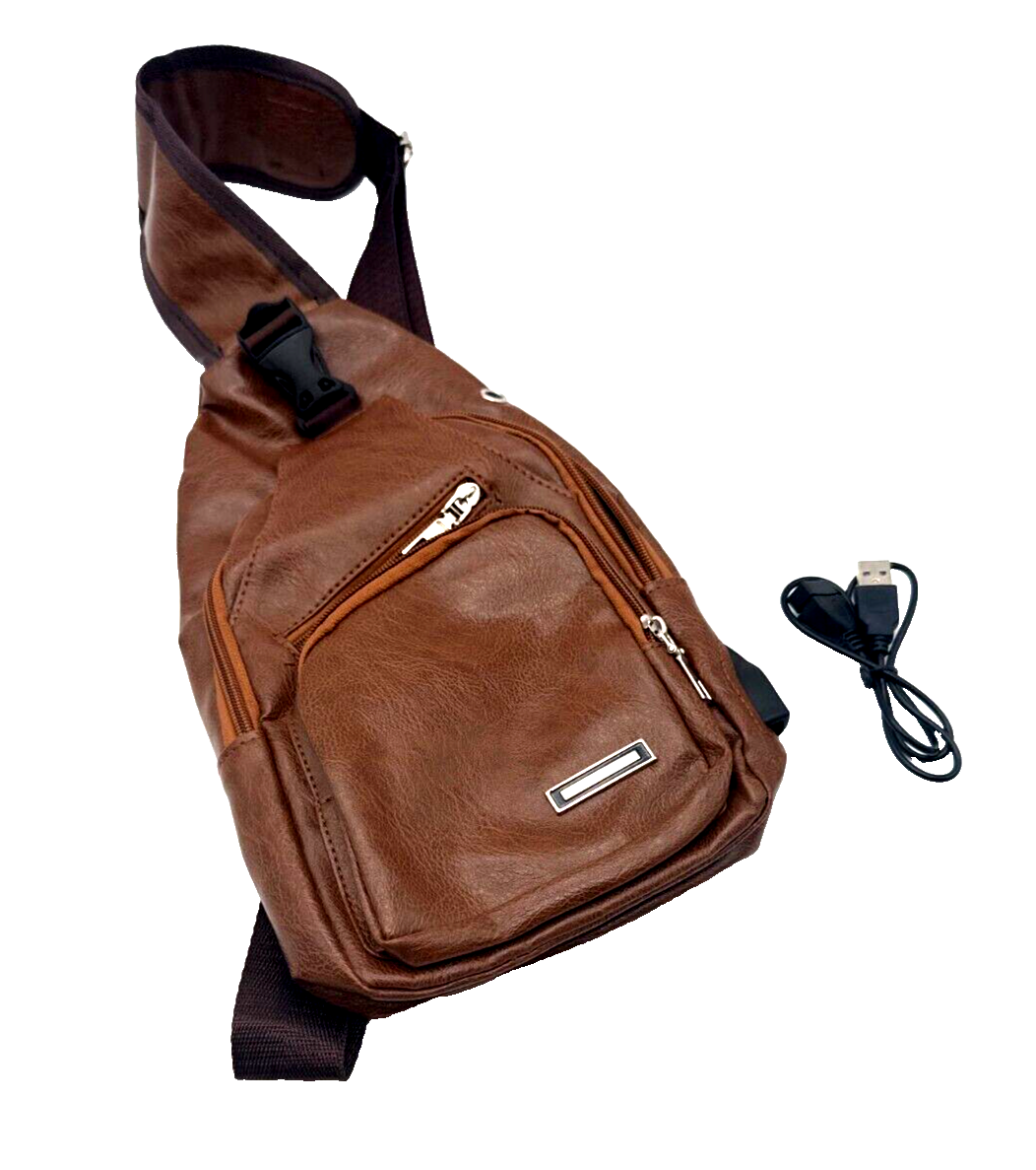 Light Brown - Unisex, Imitation Leather, USB Accessible, Shoulder Bag