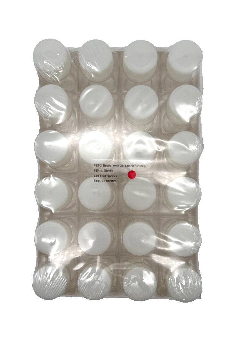 125mL Sterile Square PETG Media Bottles With Closure (24/Pack)