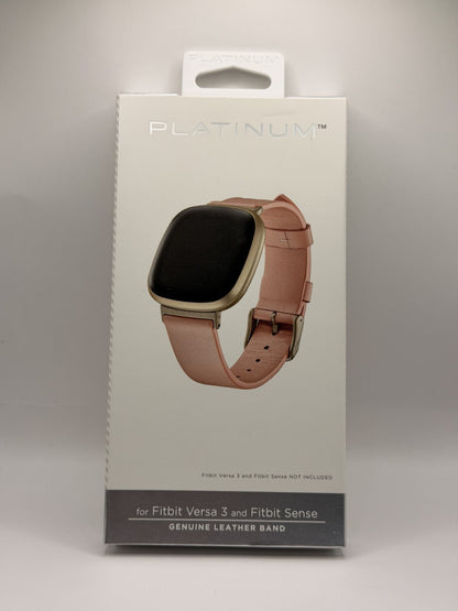 Platinum Genuine Leather Band for FitBit Versa 3 and Fitbit Sense | Pink