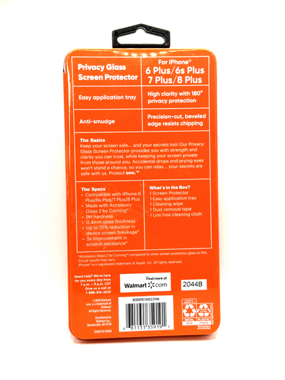 Protect Onn Privacy Glass Screen Protector for iPhone 6+/6S+/7+/8 - Anti Smudge