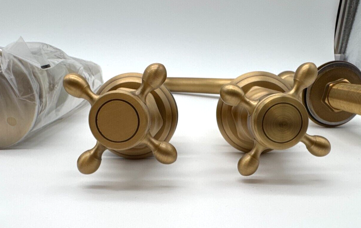 Brass color Bathroom Faucet with Hot & Cold Knobs, Pop-up Drain and Supply Lines