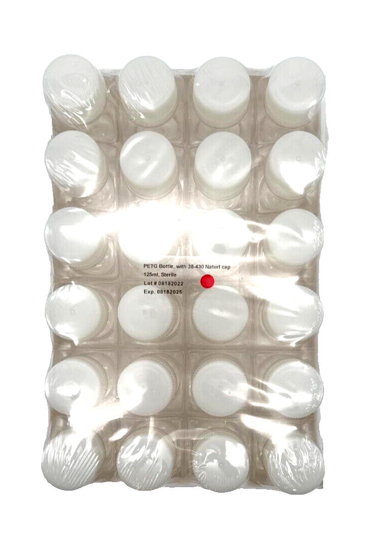 125mL Sterile Square PETG Media Bottles With Closure (24/Pack)