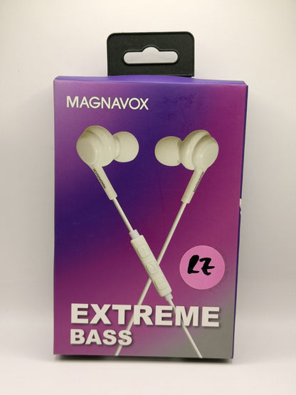 Magnavox In-Ear Silicone Earbuds Extreme Bass w/ 3.5 mm Headphone Jack White NEW