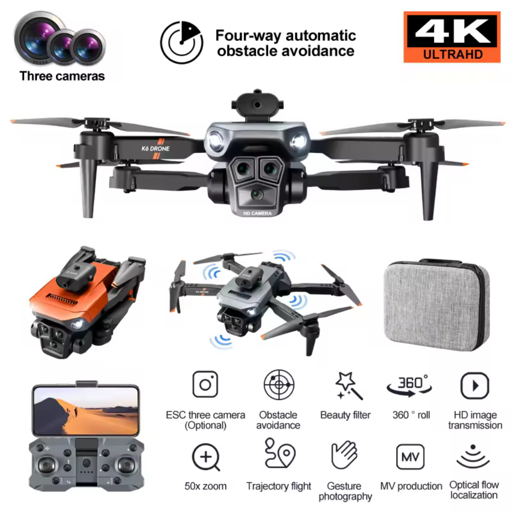 New K6 Max Triple Lens Drone 2.4G RC Optical Flow Drone with 4K Electric Camera