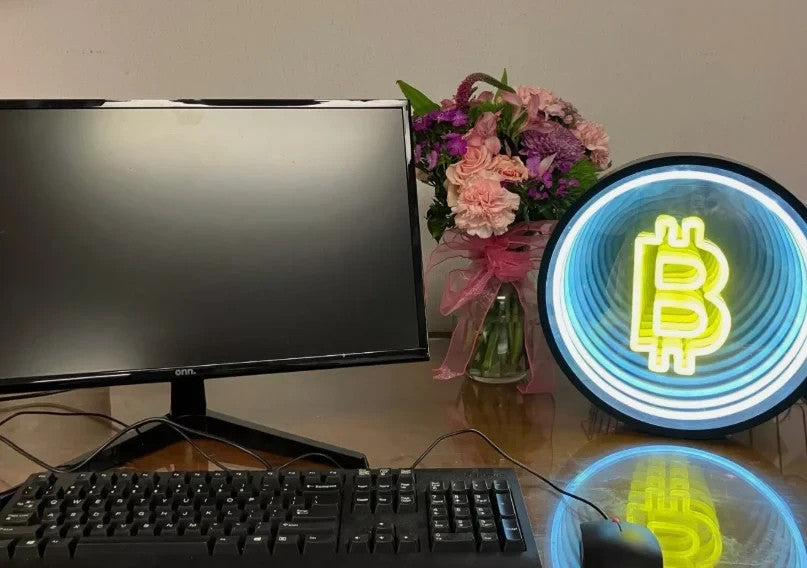 Large Bitcoin 3D Infinity LED Neon Sign | Tunnel Light | 12" Diameter | Gift