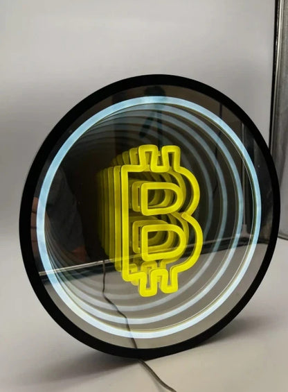 Large Bitcoin 3D Infinity LED Neon Sign | Tunnel Light | 12" Diameter | Gift