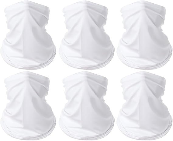 White Neck Gaiter Bandana Face Mask: Gator Mask Breathable Face Cover 6-pack