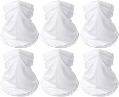 White Neck Gaiter Bandana Face Mask: Gator Mask Breathable Face Cover 6-pack