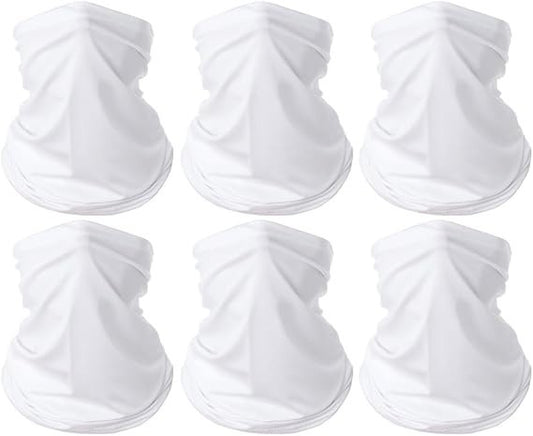 White Neck Gaiter Bandana Face Mask: Gator Mask Breathable Face Cover 6-pack
