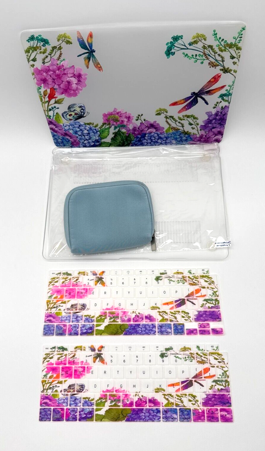 MacBook New Air 13 inch Hard Shell Cover - Dragonfly Garden/Clear w/accessories