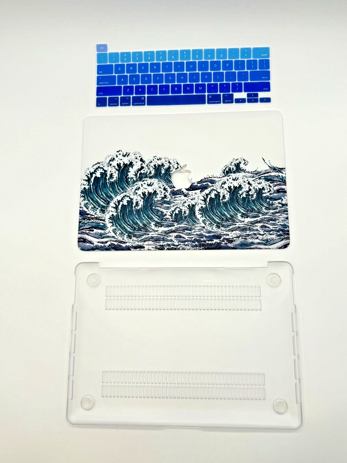 For New Pro 13" Hard Shell Cover - Blue & White - Catch a wave w/keyboard skin