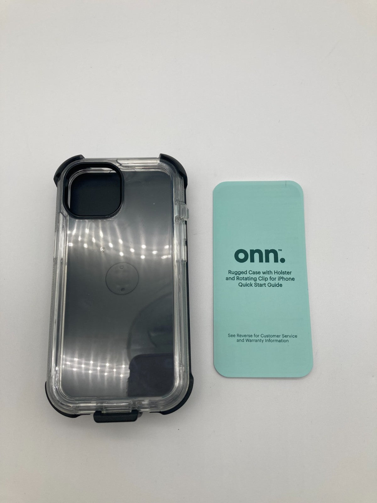 Onn. Rugged Phone Case with Holster for iPhone 15 - Clear