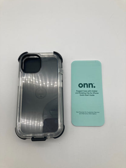 Onn. Rugged Phone Case with Holster for iPhone 15 - Clear