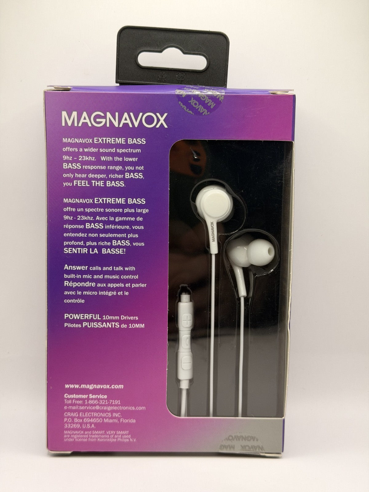 Magnavox In-Ear Silicone Earbuds Extreme Bass w/ 3.5 mm Headphone Jack White NEW