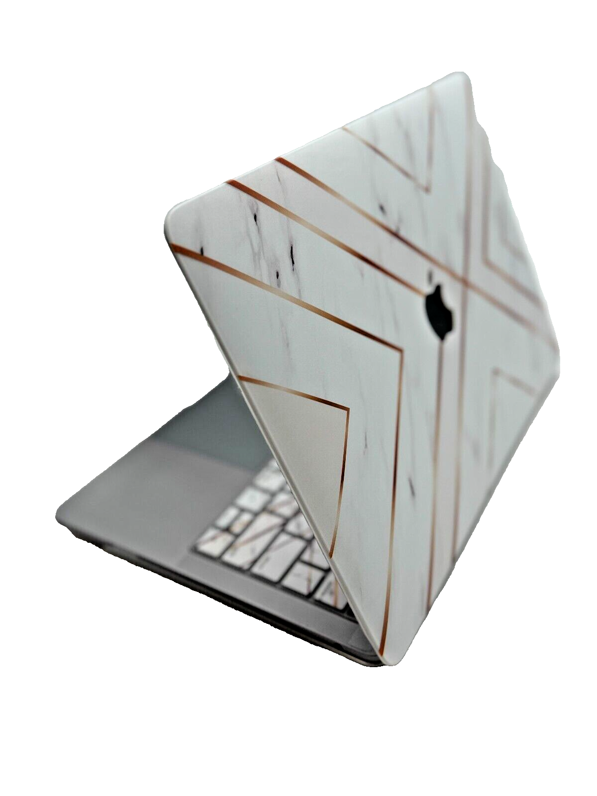 For MacBook New Air 13" Hard Shell Cover White Marble w/Gold Stripes & key cover