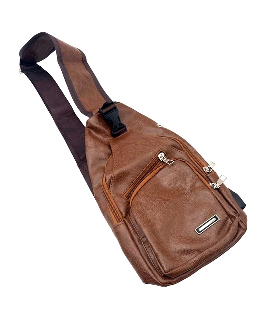 Light Brown - Unisex, Imitation Leather, USB Accessible, Shoulder Bag
