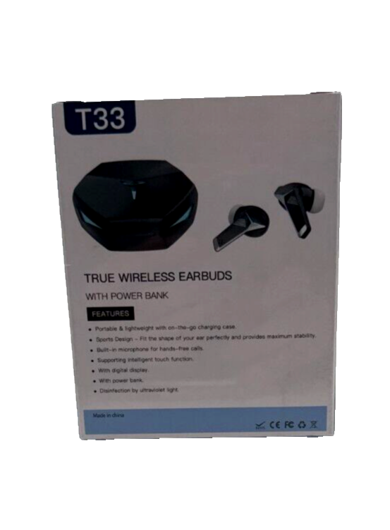 Yellow Earbuds, T33 True Wireless Headset w/Digital Display & Game Mode