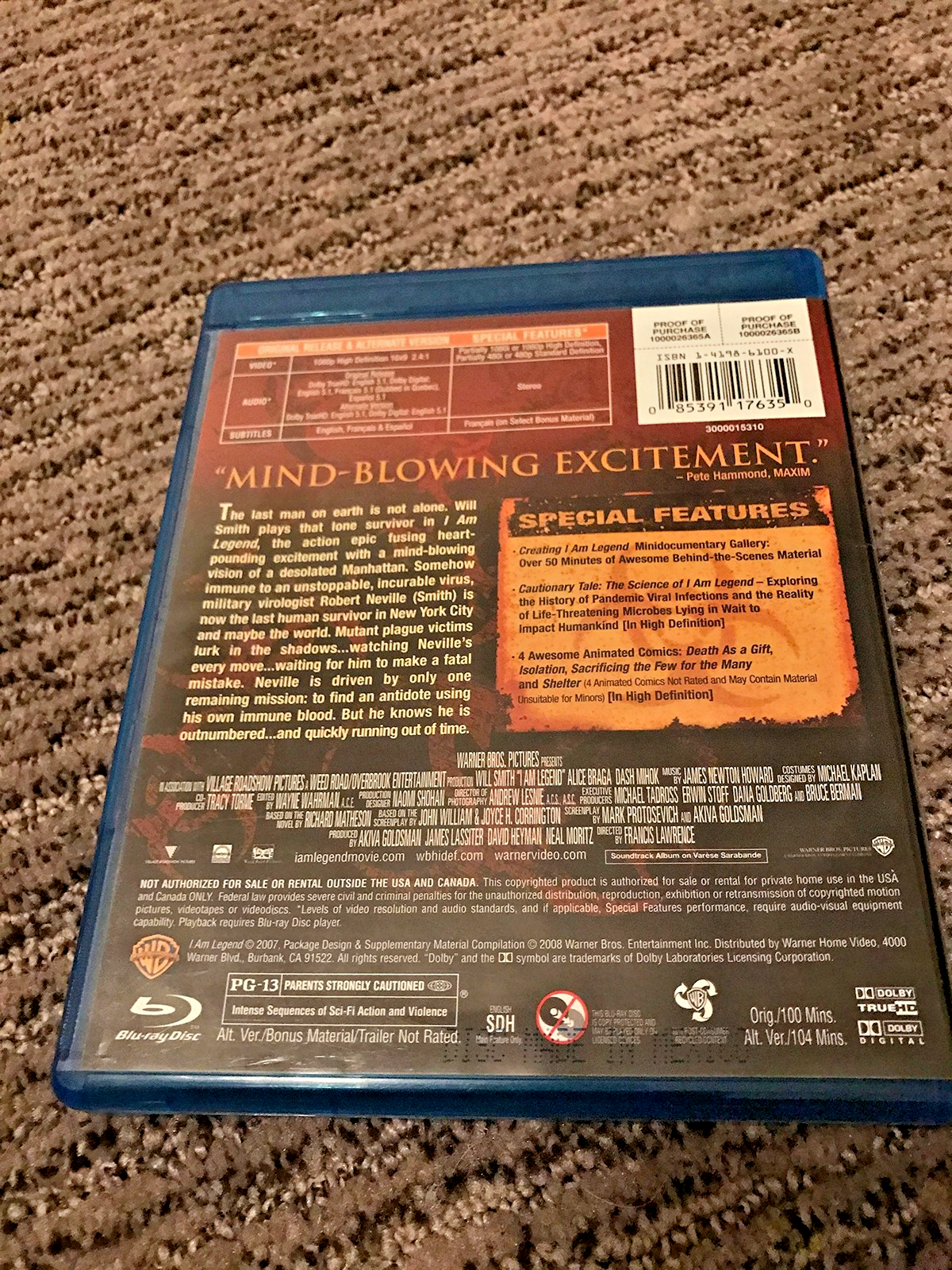 Will Smith | I Am Legend [Blu-ray] w/Special Features & Mind Blowing Excitement