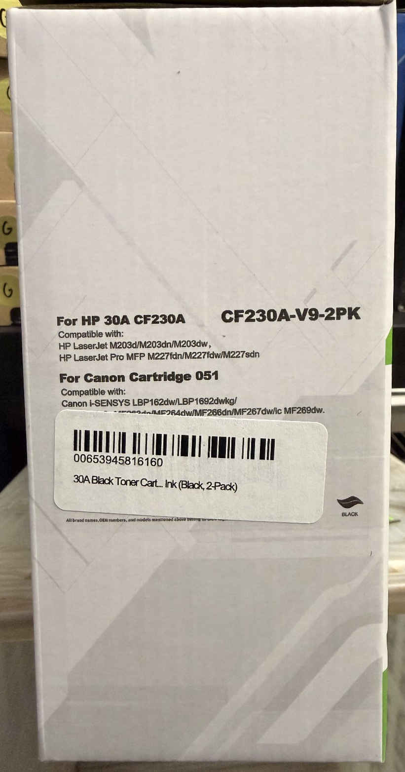 2pk Premium Toner For HP 30A CF230A LaserJet Black Compatible Cartridges