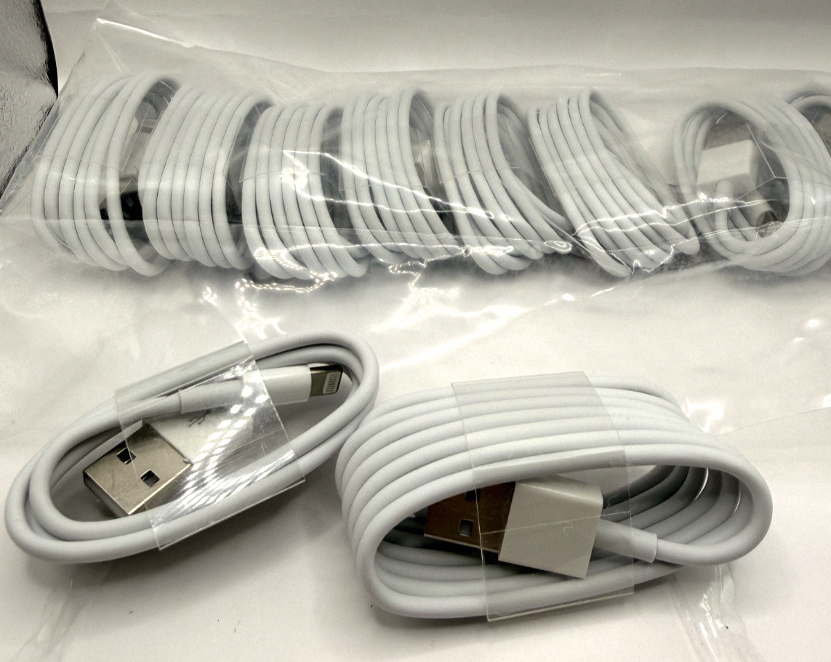 Bulk Lot 10-Pack USB-A to 8-Pin Charging Cables for iPhone/iPad 3ft White