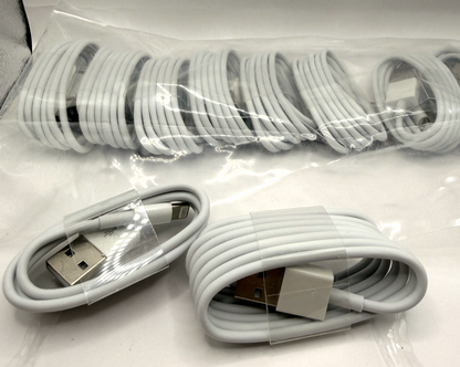 Bulk Lot 10-Pack USB-A to 8-Pin Charging Cables for iPhone/iPad 3ft White
