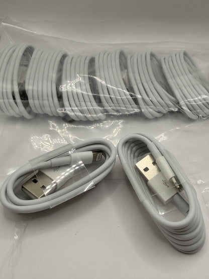 Bulk Lot 10-Pack USB-A to 8-Pin Charging Cables for iPhone/iPad 3ft White