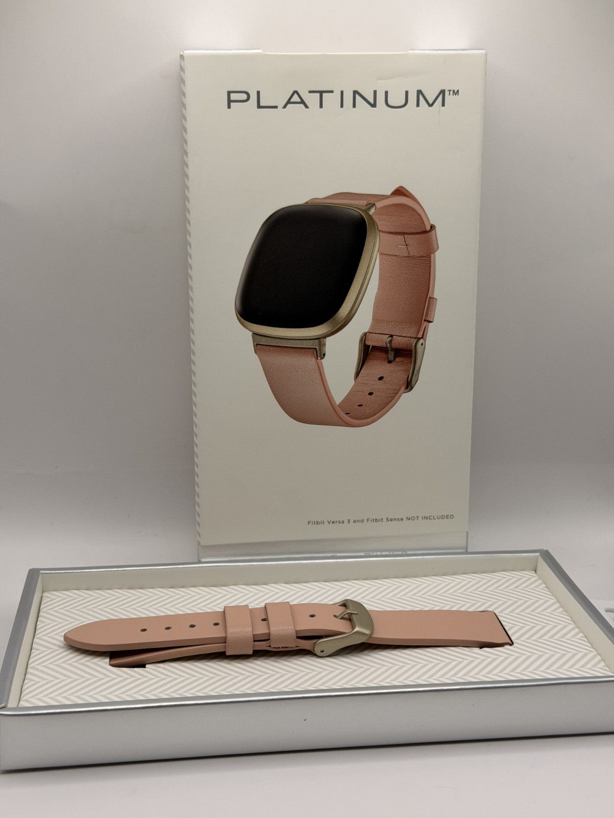 Platinum Genuine Leather Band for FitBit Versa 3 and Fitbit Sense | Pink