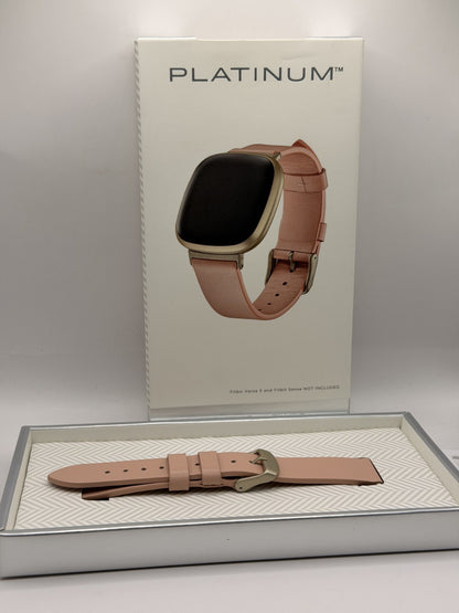 Platinum Genuine Leather Band for FitBit Versa 3 and Fitbit Sense | Pink