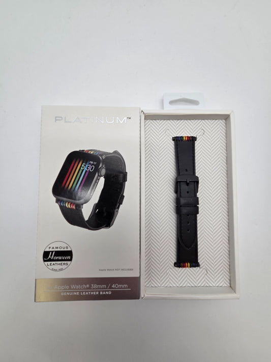 Platinum Black Leather Apple Watch Pride Band 38/40mm