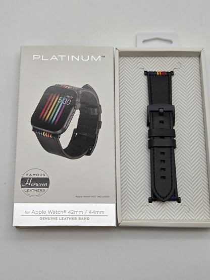 Platinum Black Leather Apple Watch Pride Band 42/44mm