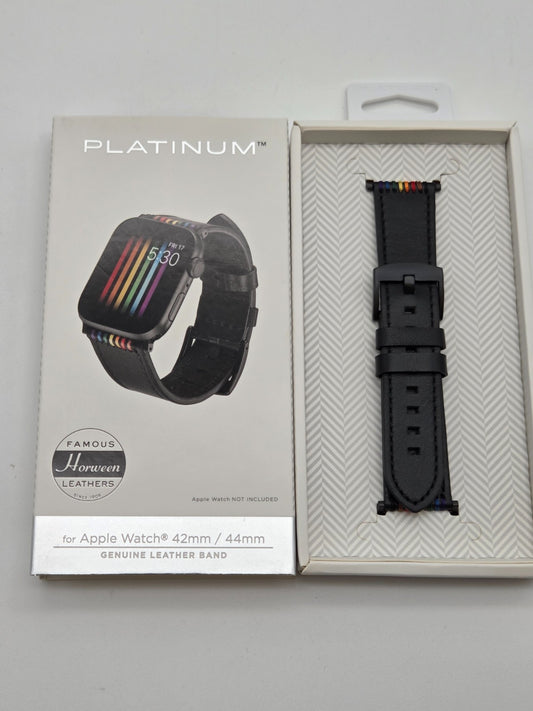 Platinum Black Leather Apple Watch Pride Band 42/44mm