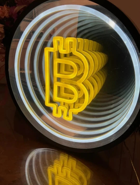 Large Bitcoin 3D Infinity LED Neon Sign | Tunnel Light | 12" Diameter | Gift