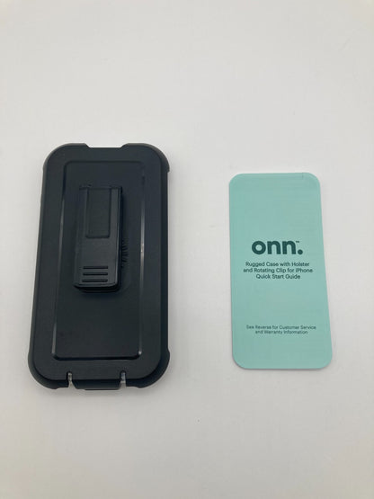 Onn. Rugged Phone Case with Holster for iPhone 15 - Clear