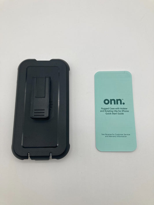 Onn. Rugged Phone Case with Holster for iPhone 15 - Clear
