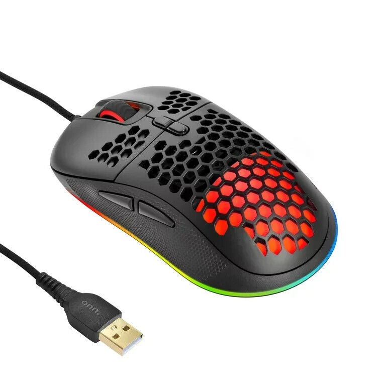 Onn Lightweight Gaming Mouse with LED Lighting, Black