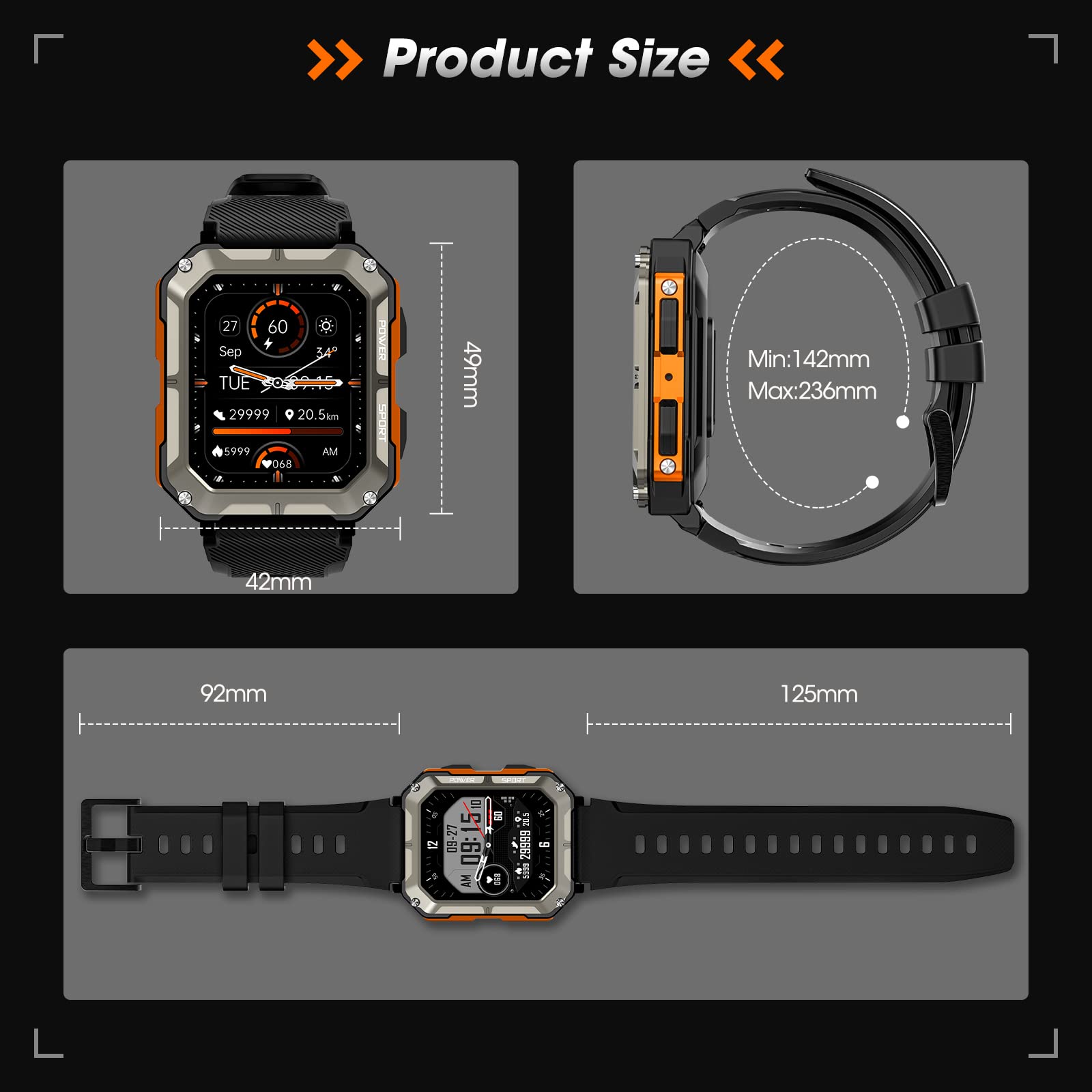 Smart Watch- Waterproof Fitness Tracker-Blood Pressure Heart Rate, Sleep Monitor