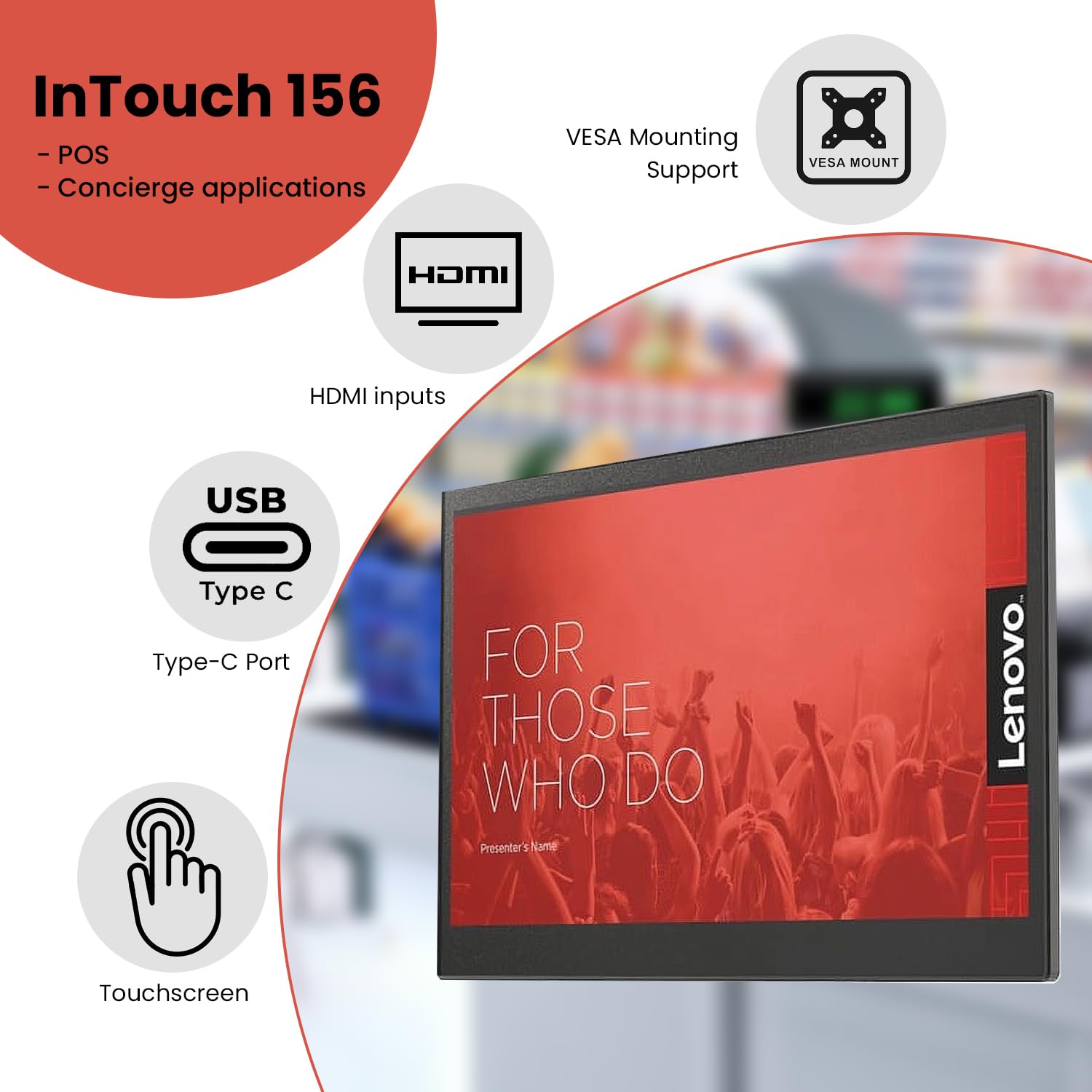 Lenovo 15.6" Full HD Capacitive Touchscreen Monitor, True Flat Design.