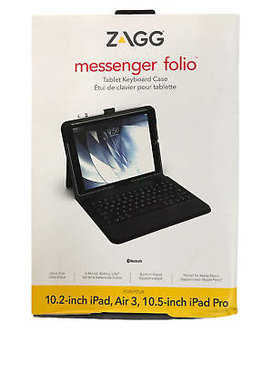 ZAGG Keyboard Messenger Folio, Charcoal - For Apple iPad 10.2", Air 3, 10.5" Pro