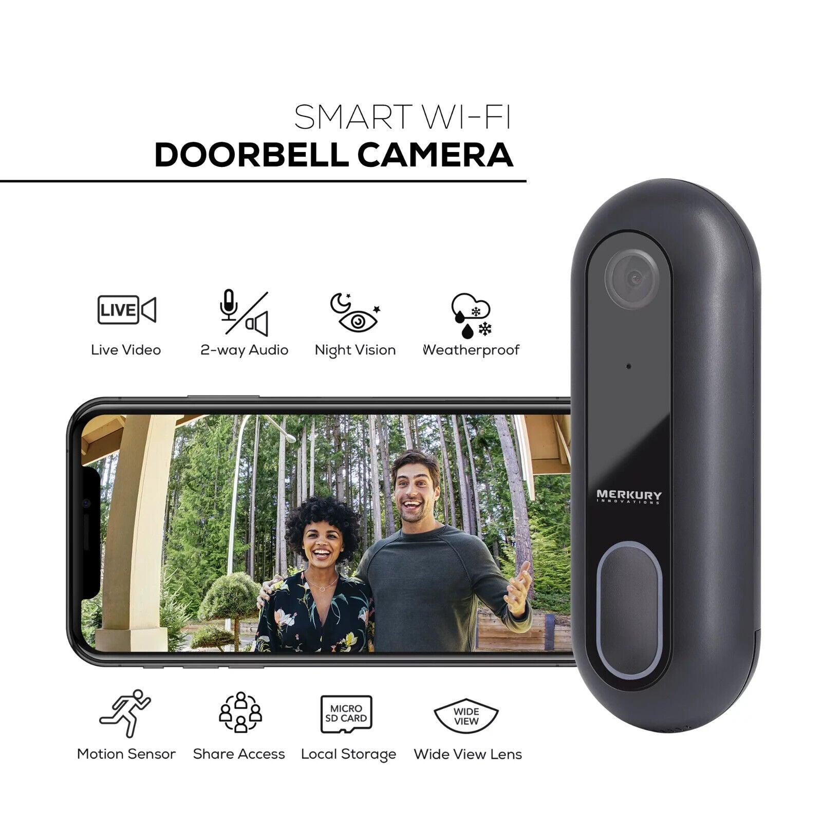 Merkury Innovations MI-CW024 Smart Doorbell With Camera, Black - Durable