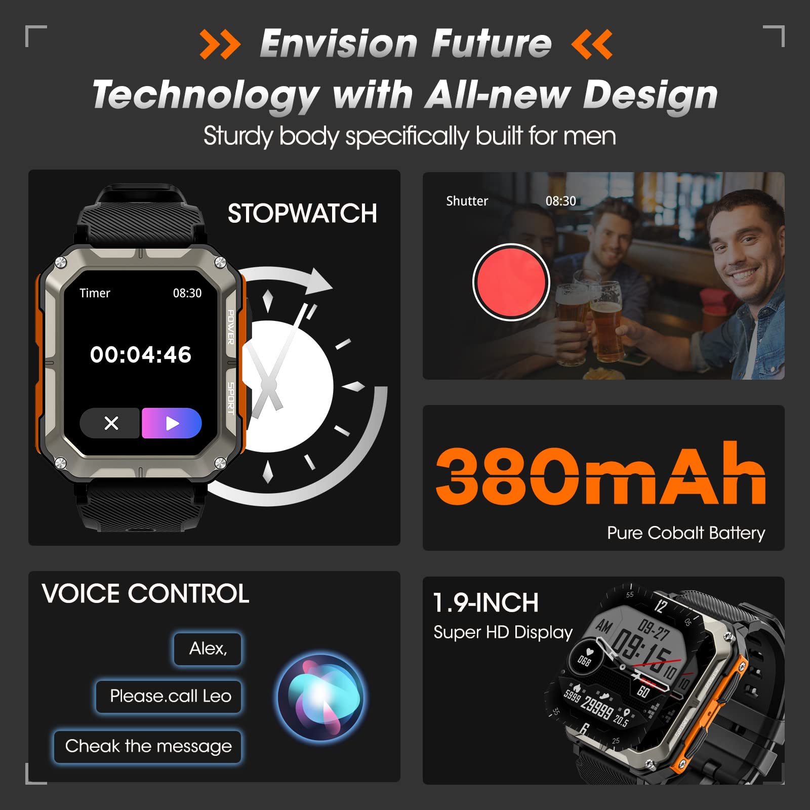 Smart Watch- Waterproof Fitness Tracker-Blood Pressure Heart Rate, Sleep Monitor