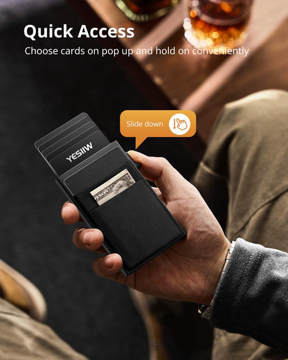 Ultra-slim Wallet - Pop up Card Holder RFID Protection Minimalist Blue