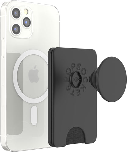 PopSockets Phone Wallet with Expanding Phone Grip, Phone Card Holder - Black